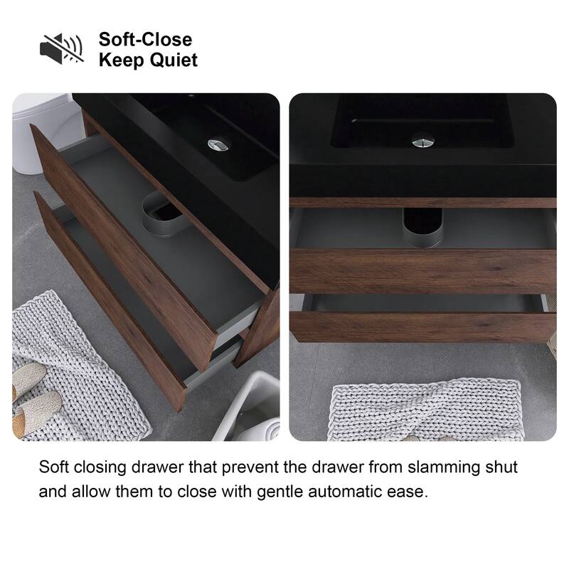 Single Sink Floating Bath Vanity in with Solid Surface Top