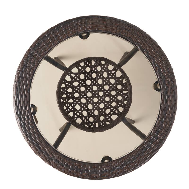 Outdoor End Table Rattan Bistro Table,tempered Glass Top Round End Table for Outside Balcony Porch Backyard Deck