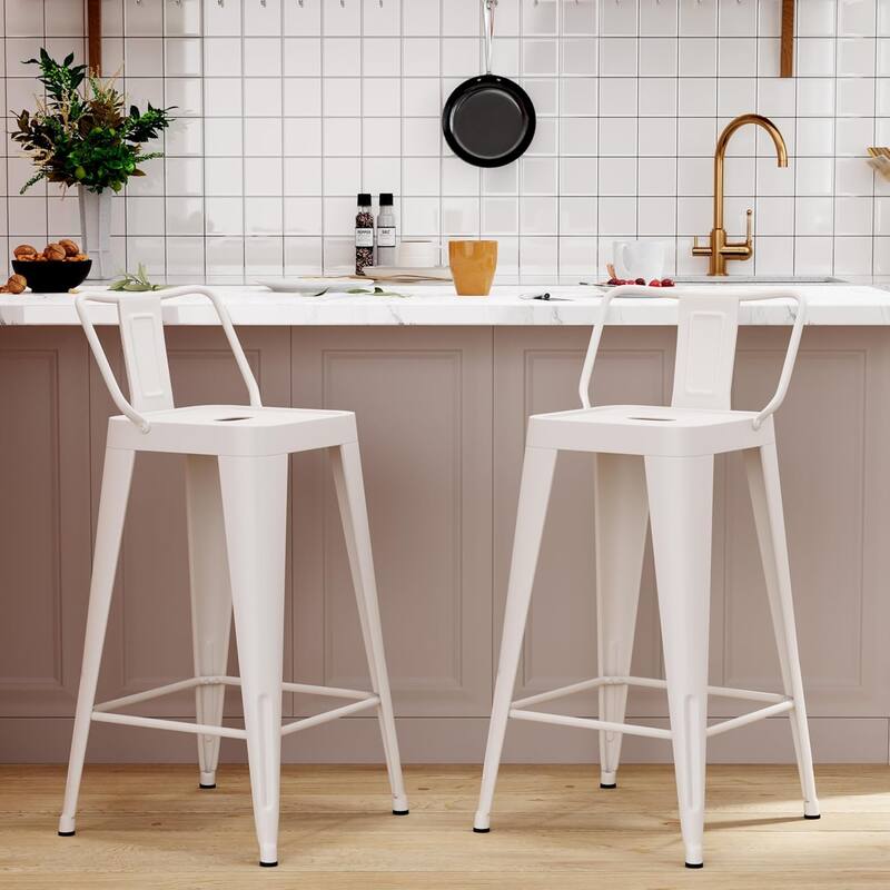 Metal Counter & Bar Stools Set of 4, 26" and 30" Seat Height Barstools with Metal Frame and Low Back for Kitchen lsland