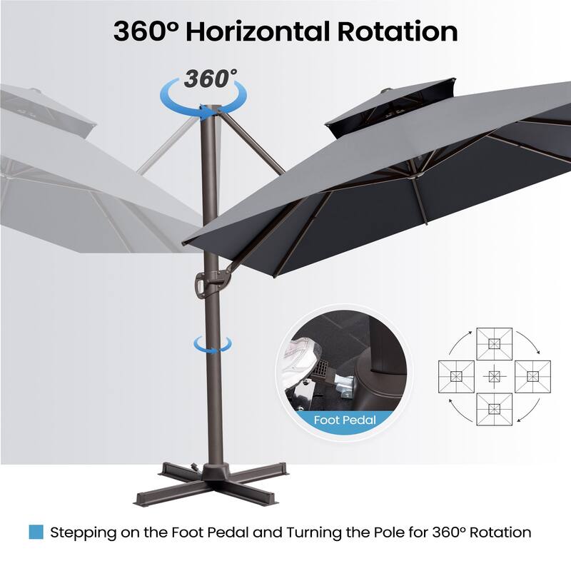 10 x 13 Feet Double Top Rectangular Patio Offset Cantilever Umbrella Aluminum with Crank