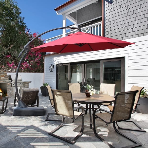 curved cantilever patio umbrella 13ft Round Large Umbrellas Weighted for Yard, Grey Duty Construction Acrylic Fabric Cantilever Umbrella with