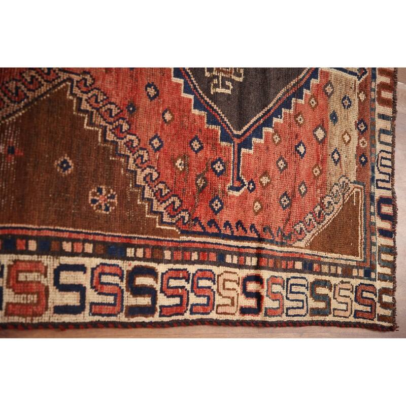 Hand Knotted Oriental 100% Wool Carpet Traditional Tribal Red Qashqai Runner Rug - 8' 7'' X 4' 3''
