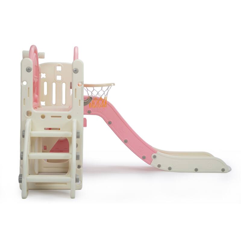 Bus-Themed 9-in-1 Kids Slide & Climbing Playset,Freestanding Castle Playhouse
