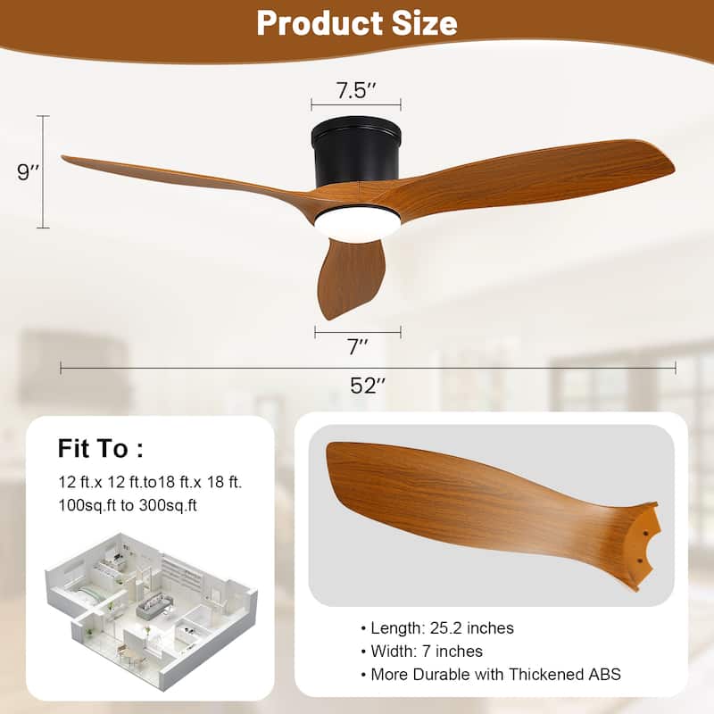 Sofucor 52 Inch Low Profile Flush Moun Ceiling Fans with Lights,3 ABS Blades,Dimmable 6-Speed 3-Timer Reversible DC Motor