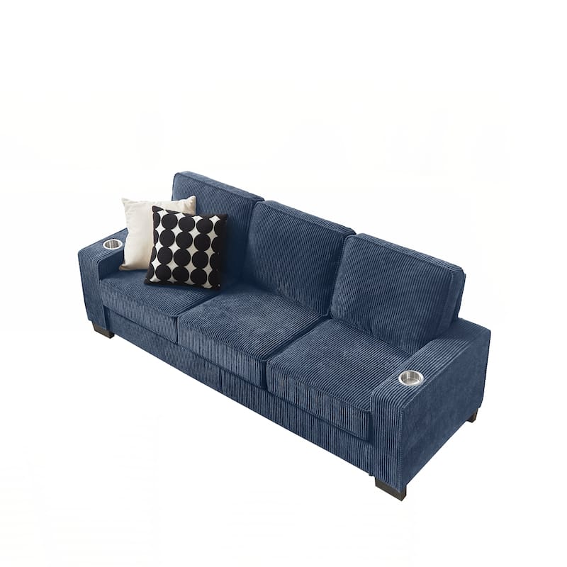 83.86"Corduroy Fabric sofa,Modern Compressed Couch,3-Seater Sofa - Blue