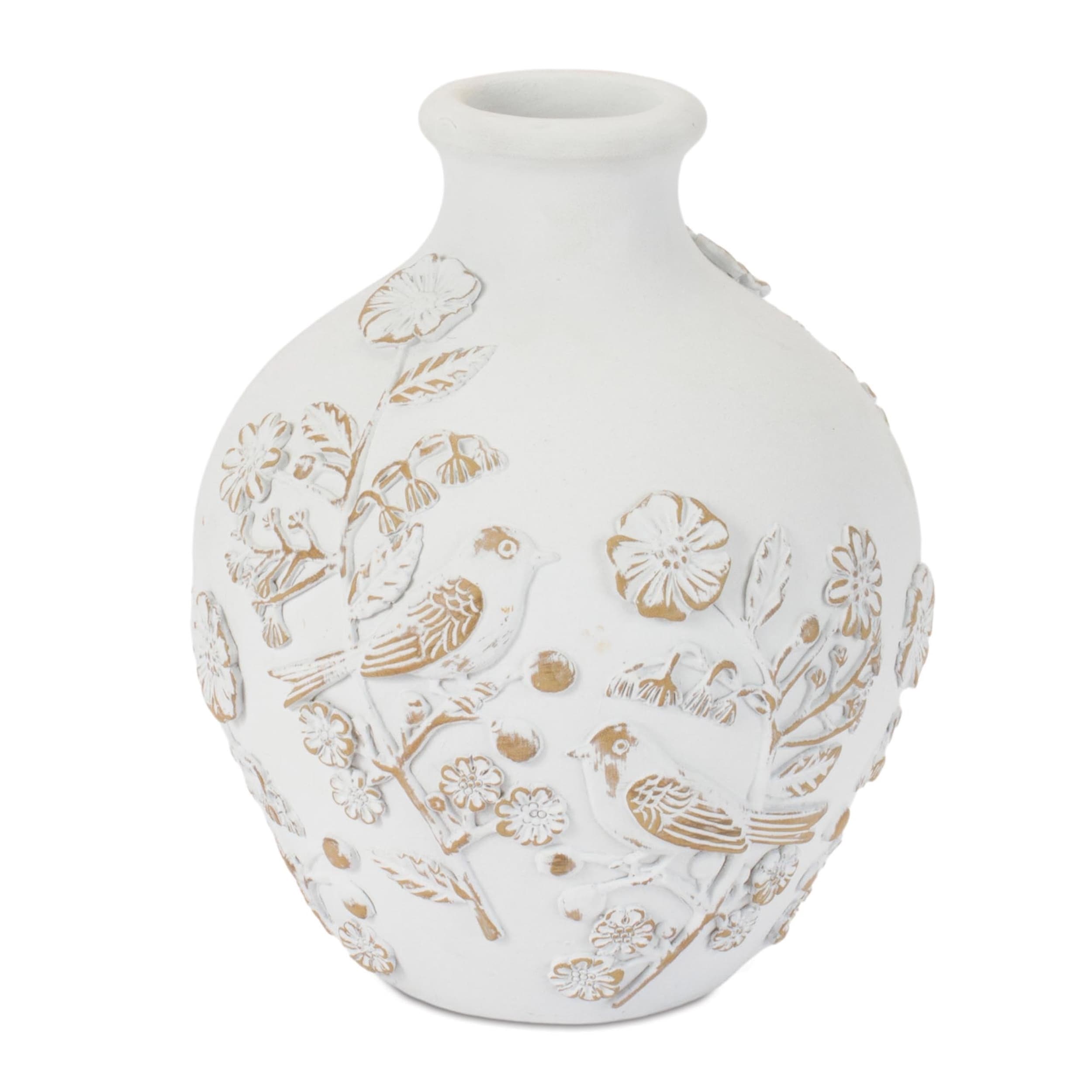 Embossed Bird Floral Vase