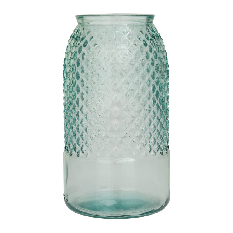 Blue Recycled Glass Spanish Decorative Vase - 6 x 6 x 11