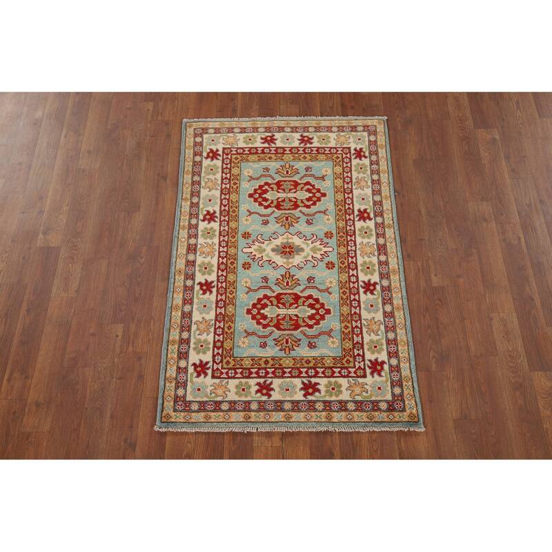 Turquoise Kazak Oriental Accent Rug Hand-Knotted Wool Carpet - 2'7" x 4'1"