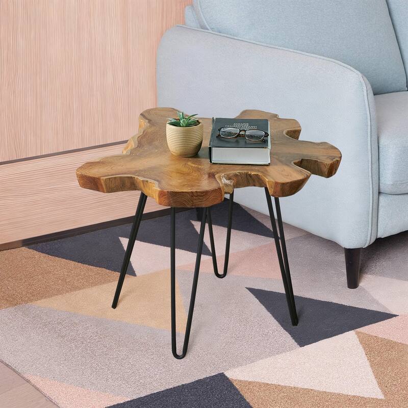 Greenage Solid Wood Teak Live Edge Natural Cut Coffee Table