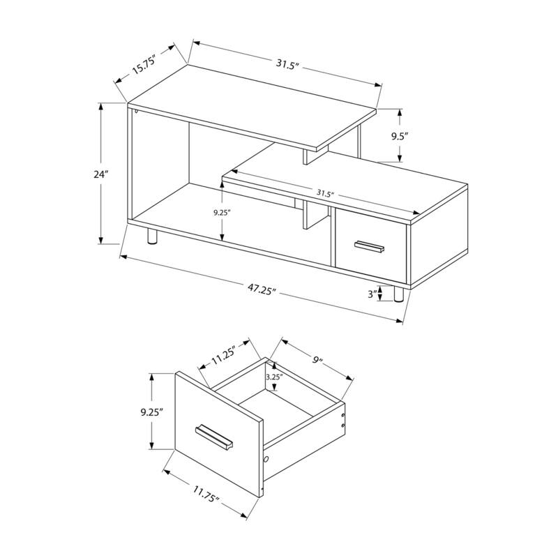 48-Inch TV Stand, Contemporary Media Console, Black Marble Look, Storage Drawer, Living Room Furniture
