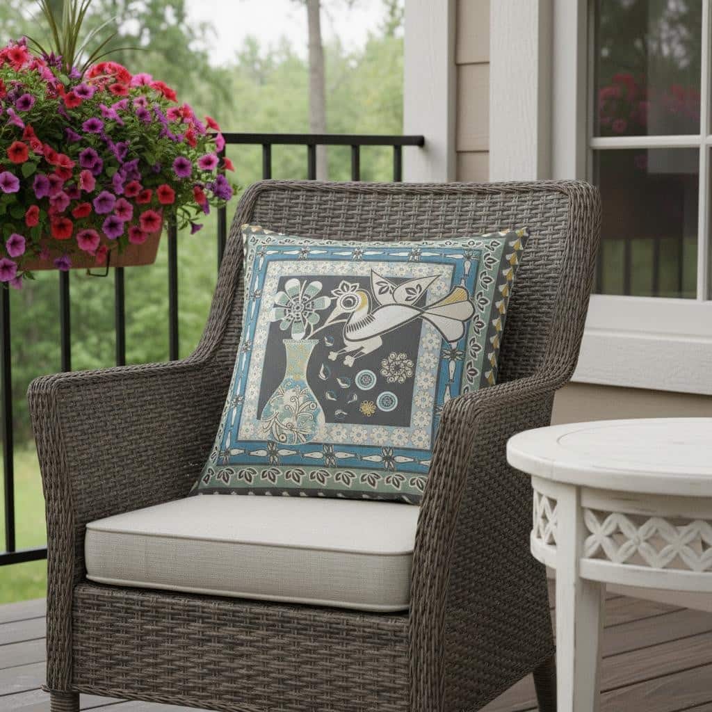HomeRoots 18" x 18" Black and White Peacock Blown Seam Floral Indoor Outdoor Throw Pillow - 18.00' X '5.00' X '18.00