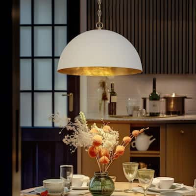 Modern 1-Light White Gold Pendant Light Fixture With Bowl-Shape for Dining Room