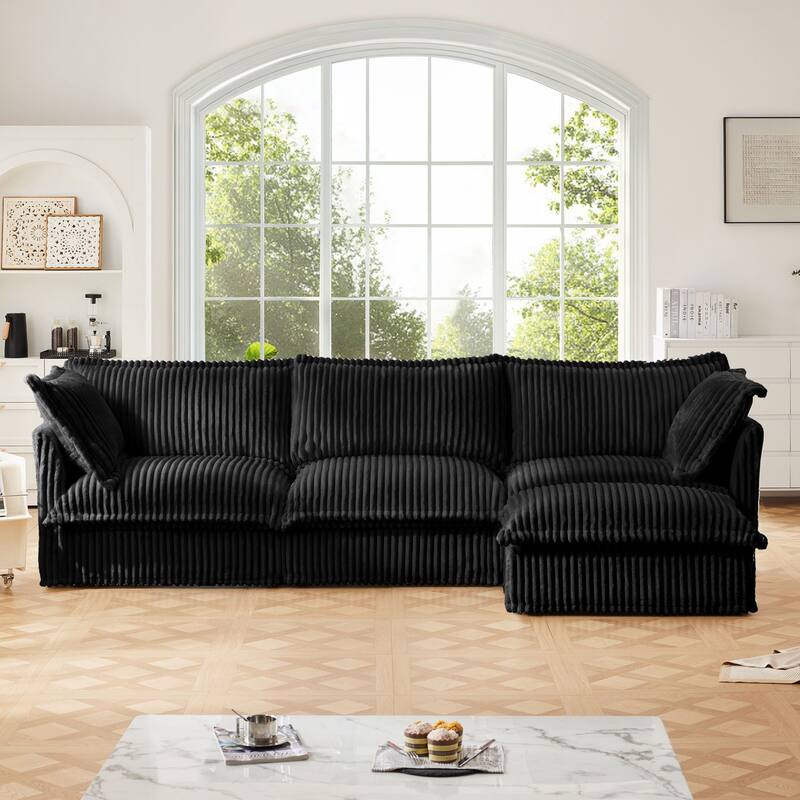 Modern 3 Seater Upholstered Sofa with 1 Ottoman and 2 Pillows