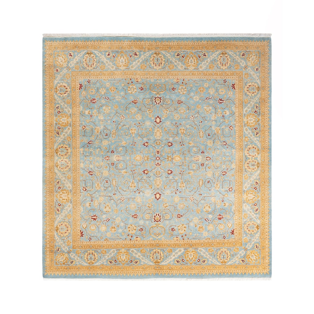 Overton Hand knotted Wool Traditional Oriental Light Blue Area Rug - 6' x 9'