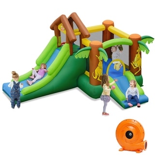 Sunny & Fun Inflatable Bouncy Castle with Dual Slide – Heavy-Duty for Outdoor Fun Bounce House – Easy to Set Up & Inflate with Included Air Pump & Carrying Case Slides Climbing Wall 