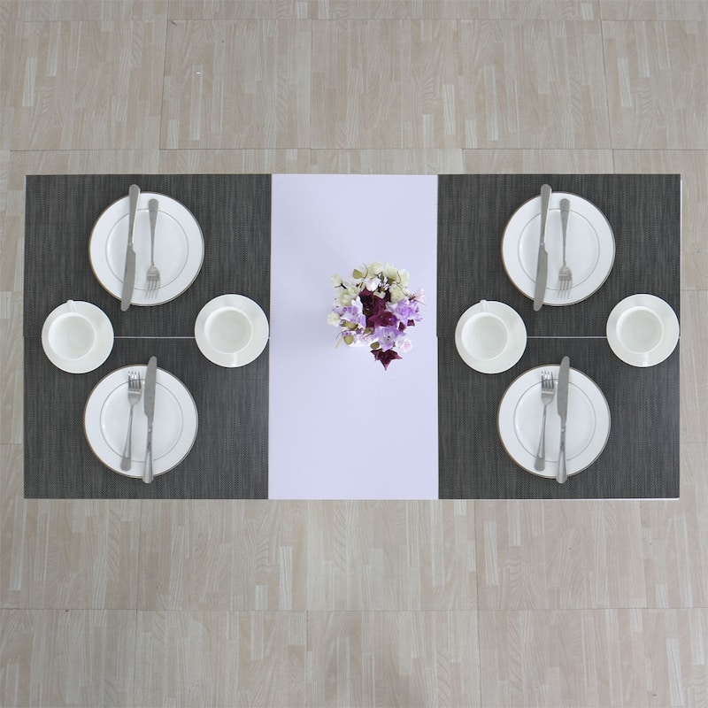 Heat Resistant Non-skid PVC Table Mats Woven Placemats Dark Gray 6pcs - Dark Grey