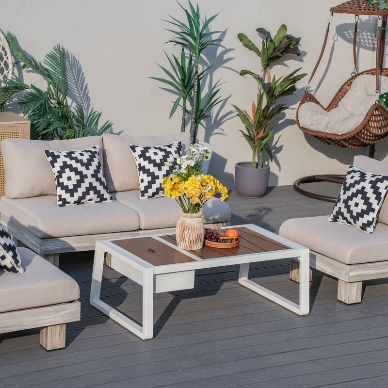 Modern Outdoor Conversation Set with Coffee Table and Ice Bucket