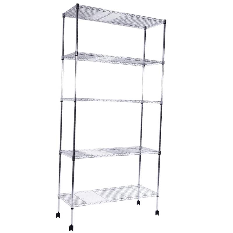 5-Tier Chrome Storage Cart with Smooth Wheels and Mesh Shelves for Home Office and Shop Storage