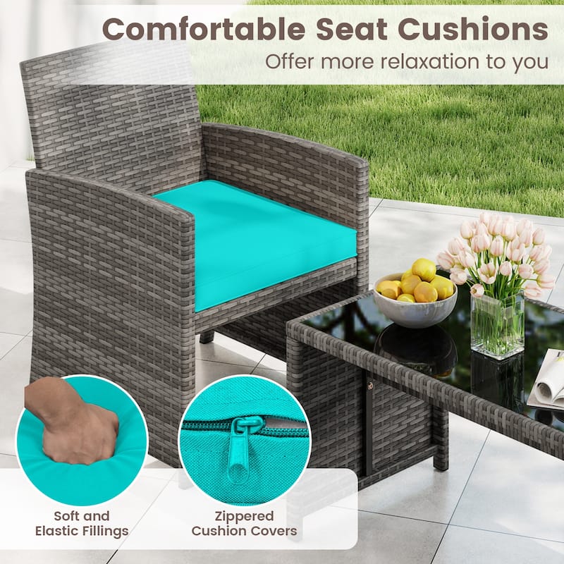 Gymax Set of 8 Patio Conversation Set w/Seat Cushions & Tempered Glass