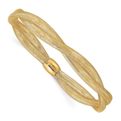 Curata 14k Yellow Gold Twisted Woven Mesh Stretch Bracelet