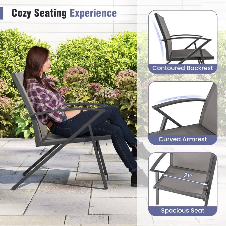 Grey Fabric Metal Patio Chairs Set of 2 Outdoor Lawn Seating Set - 26" × 24" × 30.5"