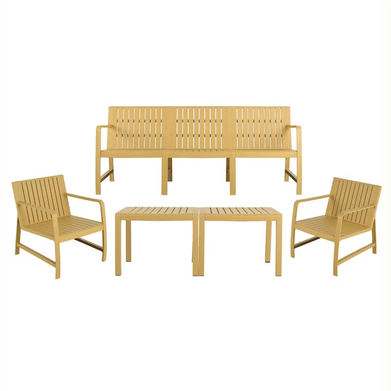 5-Piece Set - 3-Seater Sofa,2 Chairs & 2 Coffee Tables Waterproof PP Material- Easy Assembly Patio Conversation Set