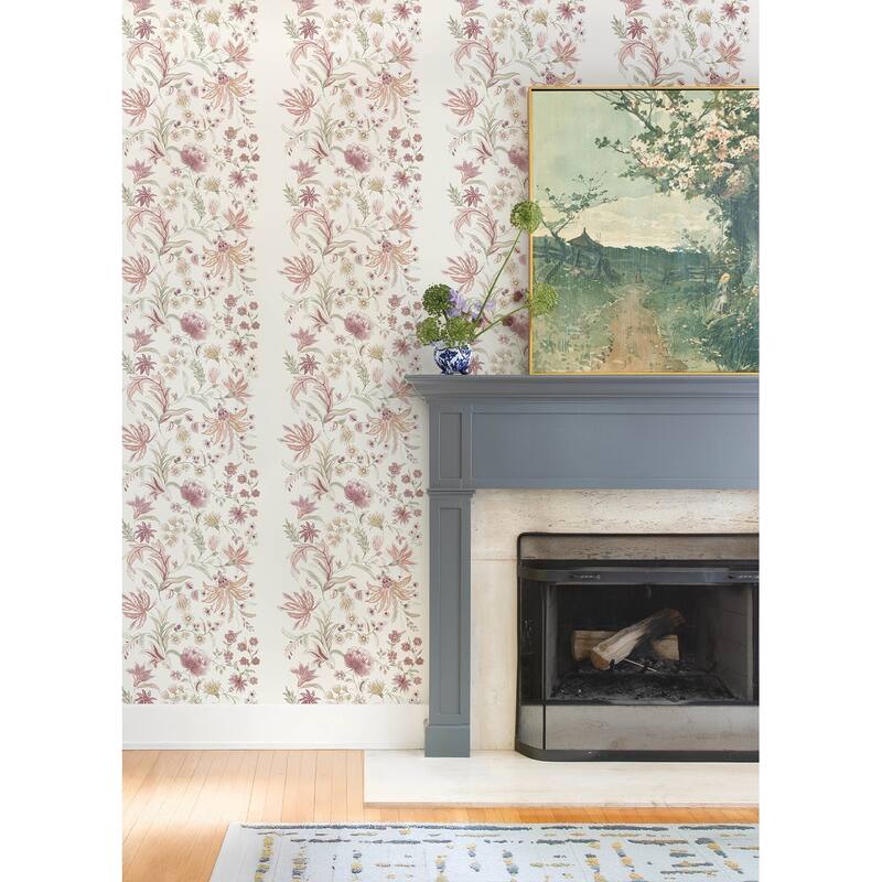 A-Street Prints Teonna Light Pink Floral Stripe Wallpaper
