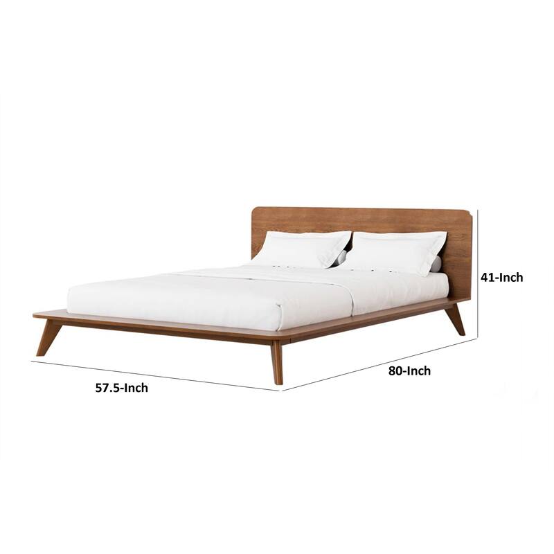 Stacy Full Size Bed w Panel Headboard, Angled Legs, Walnut Brown Wood