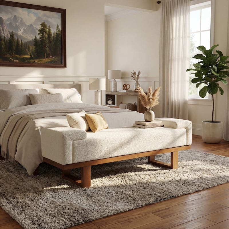 Christopher Knight Home - Modern Upholstered Ottoman Bench with Rubberwood Legs