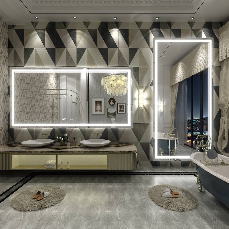 KIOTEE Frameless Front lit LED Lighted Anti-Fog Tempered Glass Bathroom Vanity Mirror with ETL and 3-Year Warranty