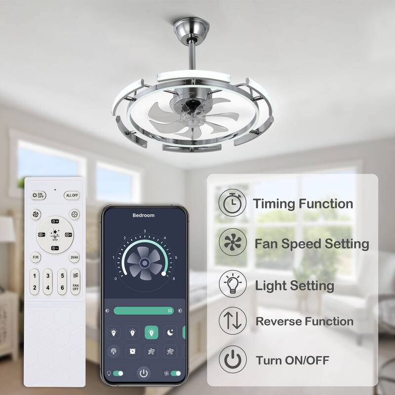 Bella Depot 25" Modern DIY Shape Ceiling Fan with Remote APP Control and Dimmable Light Kit, 6-Speed Reversible Blades