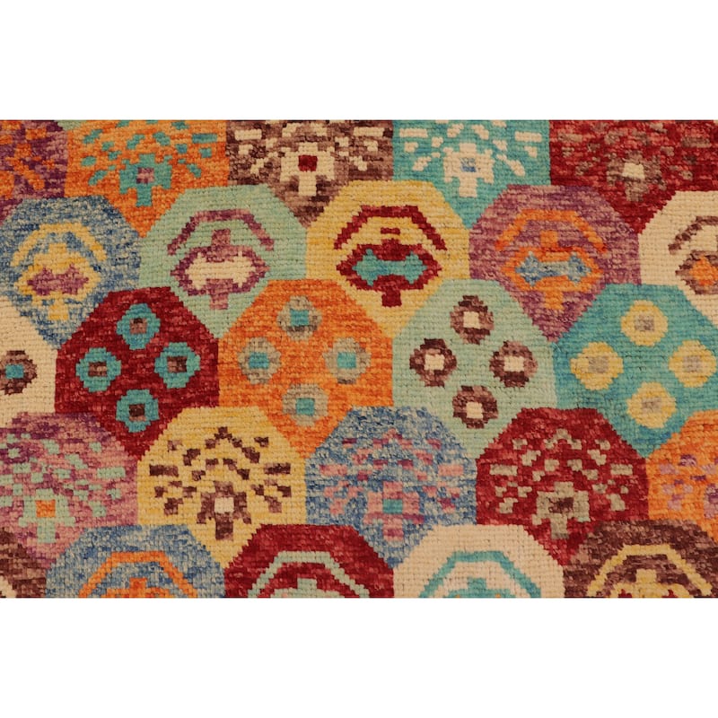 Eclectic Balochi Garrett Red/Blue Hand Knotted Wool Rug - 6'7'' x 9'9''