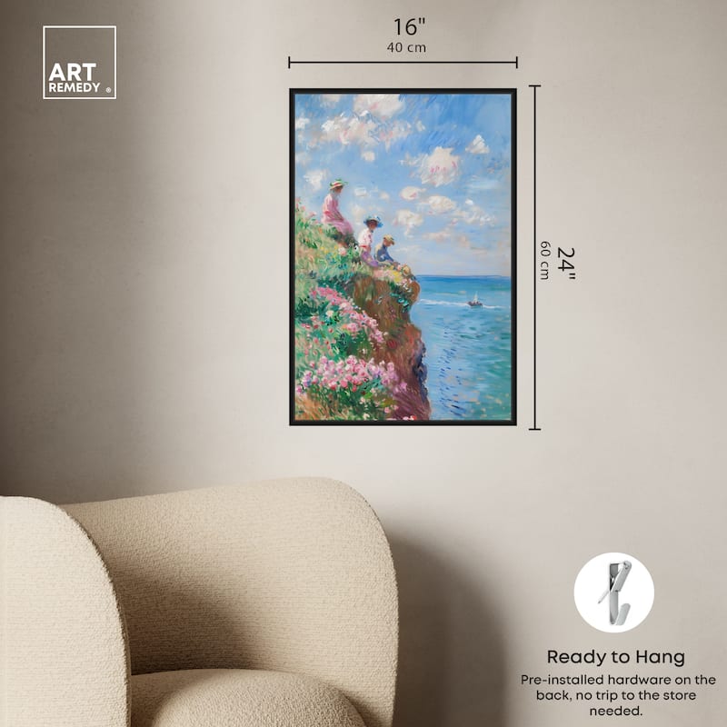 Art Remedy By The Seaside Framed Impressionism 1 Piece Canvas Wall Art /Monet And Van Gogh Inspired Art