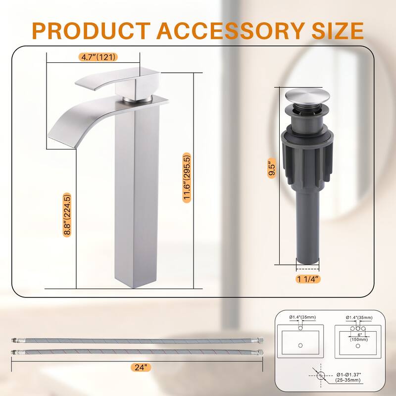 WOWOW Single Handle Single Hole Waterfall Bathroom Vessel Faucet