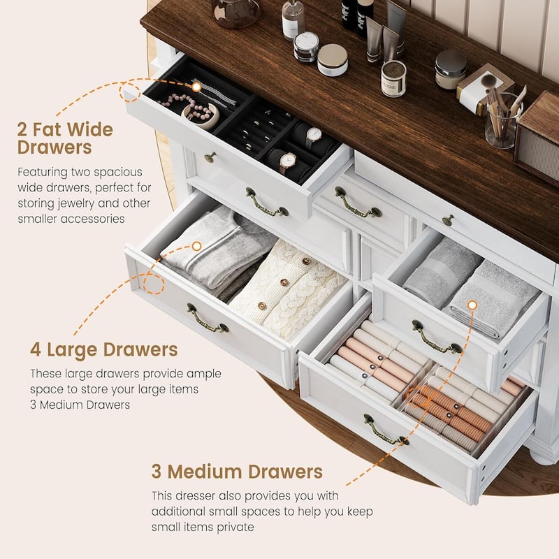 Vintage 9 Drawers Dresser for Bedroom, Living Room