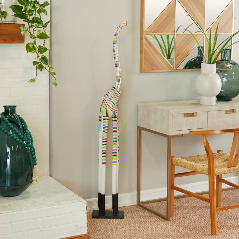 Vibrant Handmade Safari Animal Sculpture Collection - Wood or Metal Elephant & Giraffe for Indoor & Outdoor Decor
