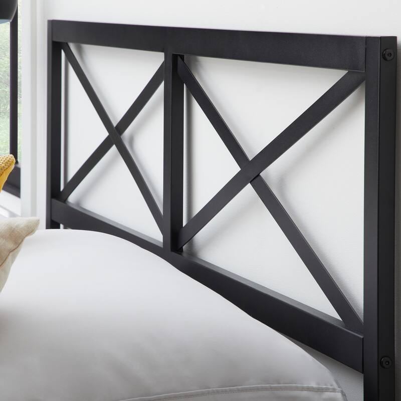 Matte Black Metal Headboard, Cal King, Double X-Back Design