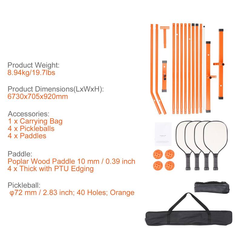 22 Feet Regulation Portable Pickleball Net Set with Carrying Bag and Balls Paddles