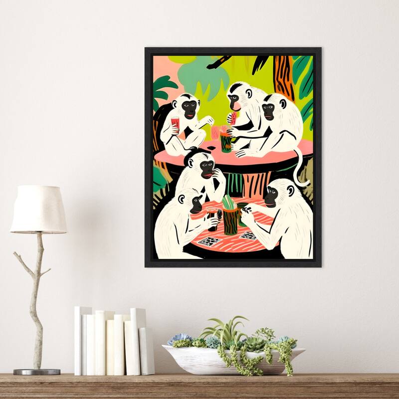 Monkey Game Weekend by Uma Gokhale Framed Canvas Wall Art