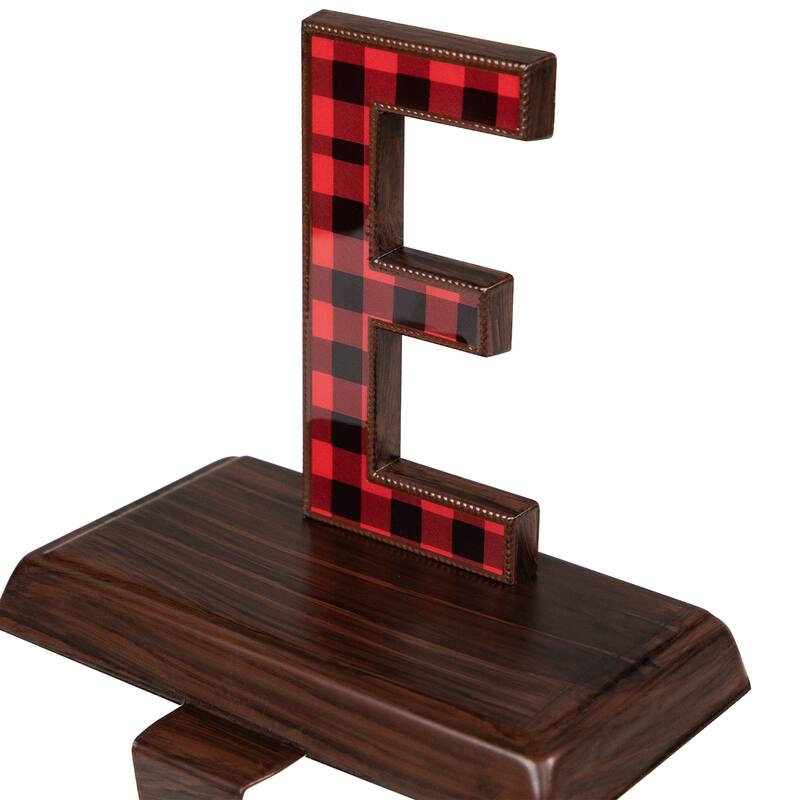 Set of 5 Red Black Buffalo Plaid "PEACE" Christmas Stocking Holder 6"