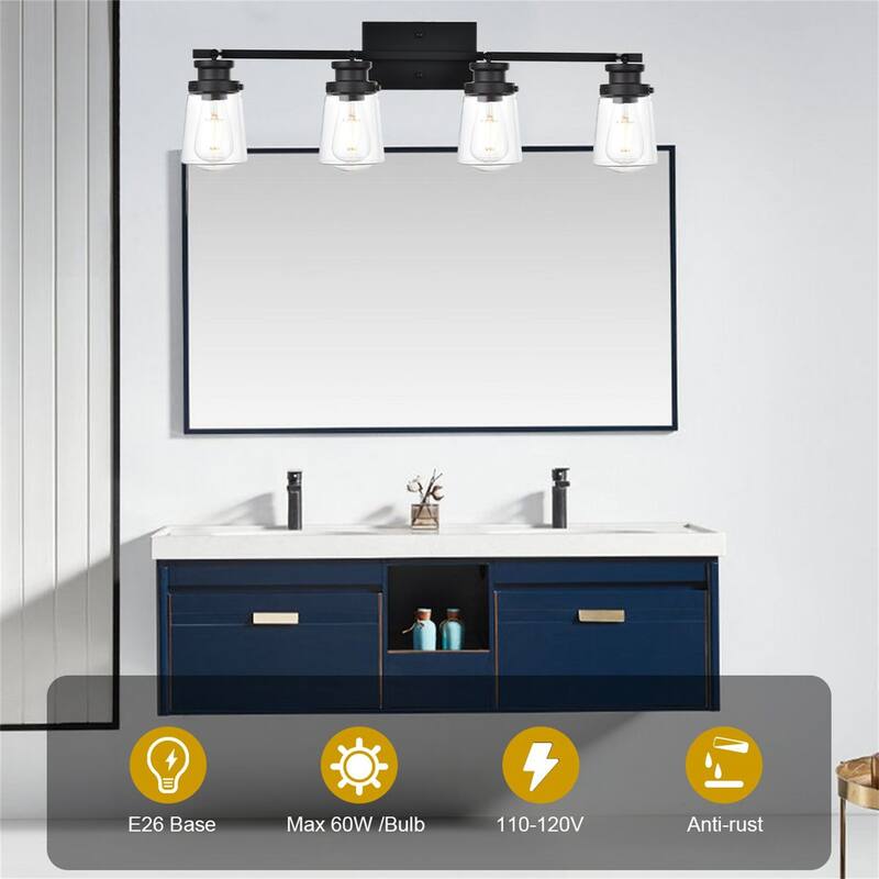 4-Light Black Wall Sconce with Clear Glass Shades