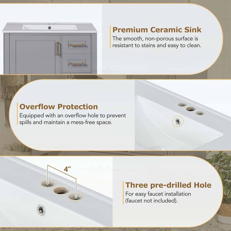 Bathroom Vanity with Ceramic Sink,Soft-Close Door,Multiple Drawers,and Ample Storage for Modern Bathrooms