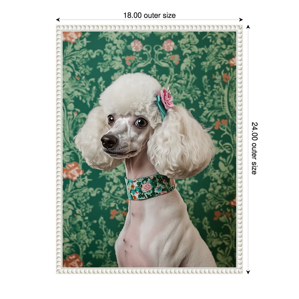 The Floral Adorned Poodle by Mowzu Framed Canvas Wall Art