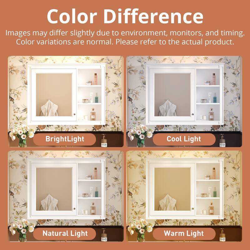 Roomfitters 36x28 Inch Medicine Cabinet, Wall Mounted Bathroom Mirror Cabinet with Adjustable Shelf, White