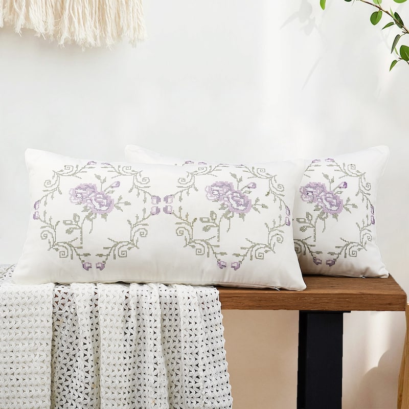 Canvas Pillow Shells with Rose Embellishments (Set of 2), NO INSERT