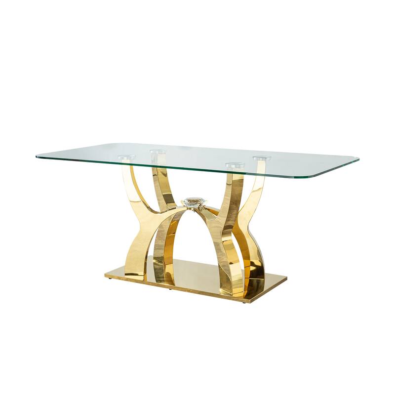 Stainless Steel Dining Table With Tempered Glass Top