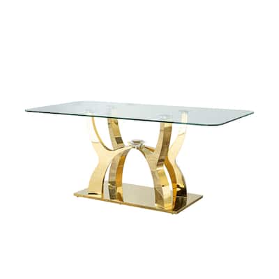 Stainless Steel Dining Table With Tempered Glass Top