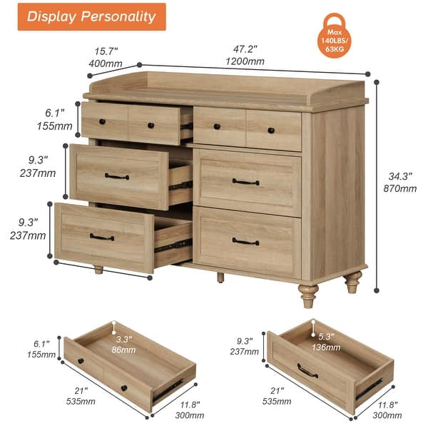 dimension image slide 2 of 6, Farmhouse Kids Dresser with 5/6 Drawers, Wood Baby Dresser for Nursery