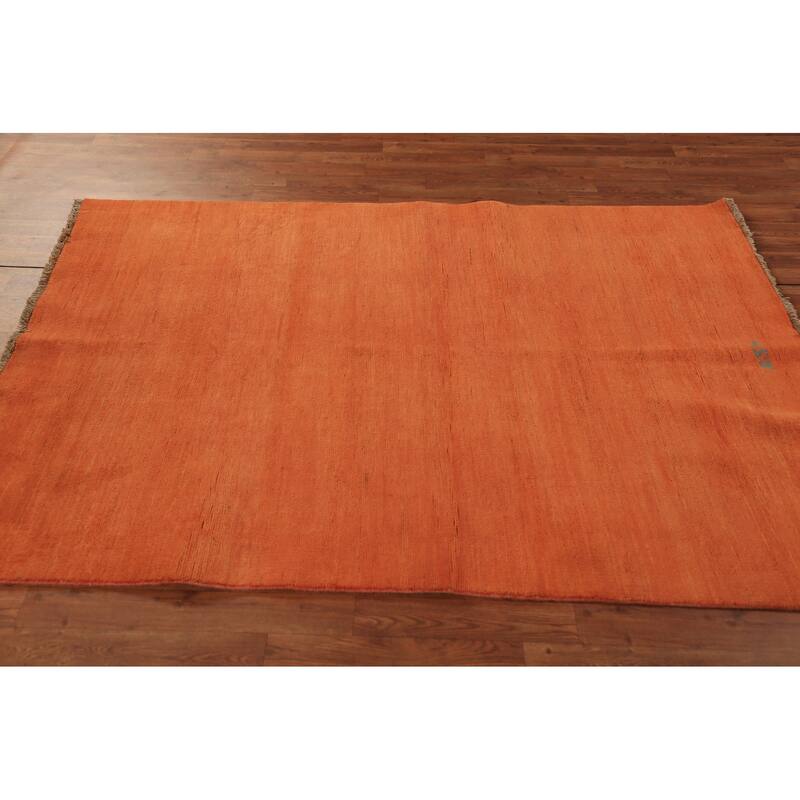 Orange Gabbeh Modern Oriental Rug Handmade Wool Carpet - 4'9" x 6'5"