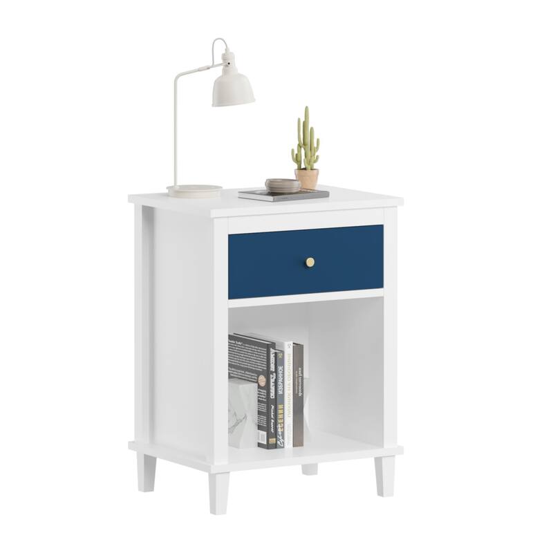 Anmytek White Nightstand with Drawer and Shelf Farmhouse Modern Bedside Table